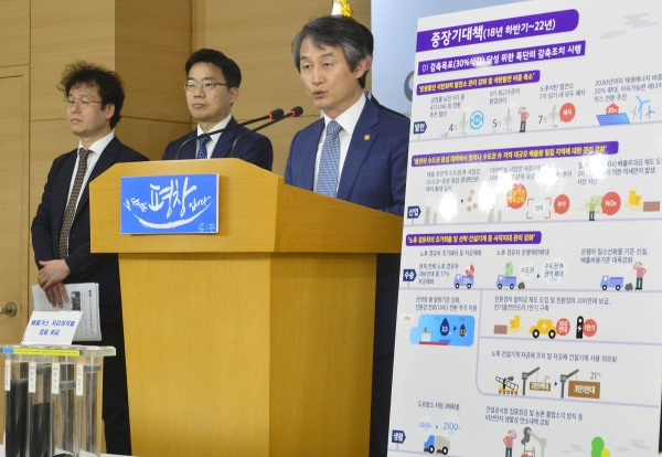 안병옥 환경부 차관이 지난달 26일 서울 세종로 정부서울청사에서 미세먼지 관리 종합대책을 발표하고 있다.