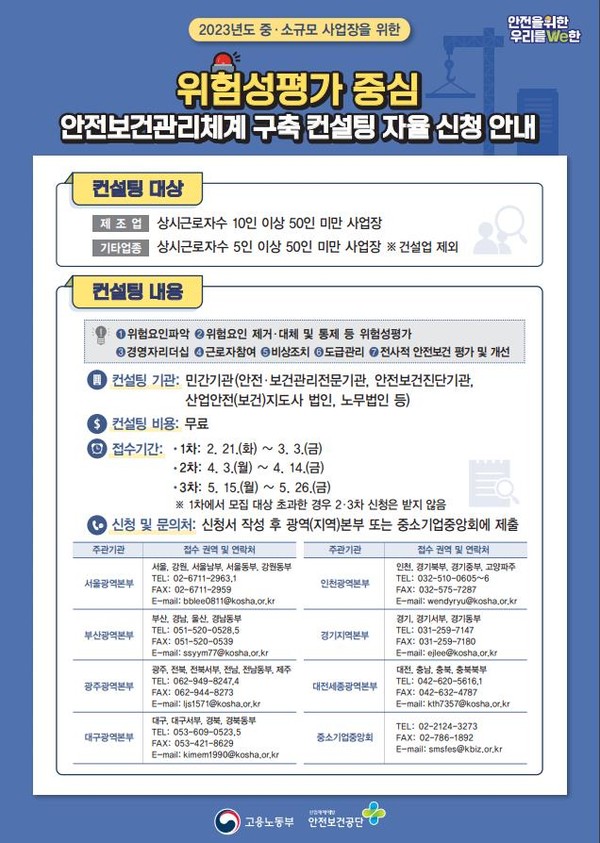 고용부, '위험성평가' 중심 안전보건관리체계 컨설팅 무료 지원