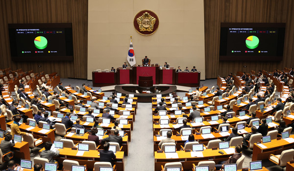 9일 오후 서울 여의도 국회 본회의장에서 열린 제411회국회(임시회) 4차 본회의가 열렸다.(이미지 제공: 뉴시스)